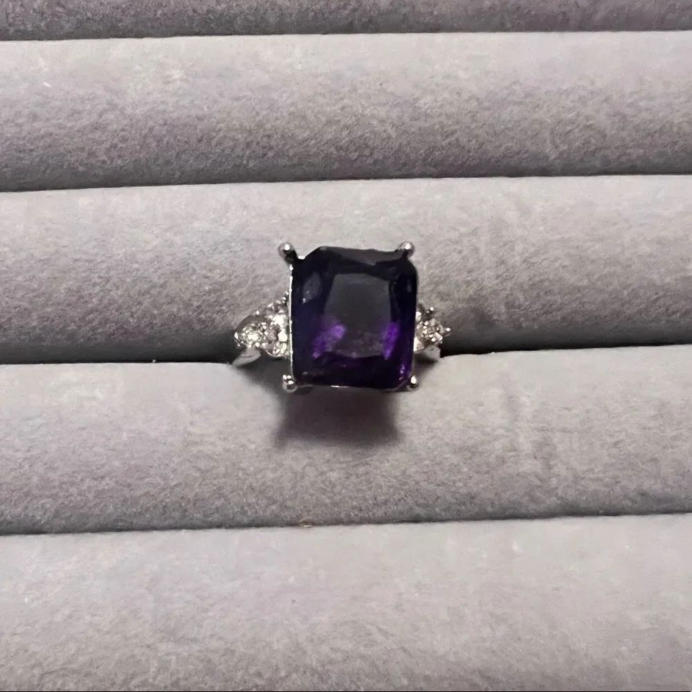 NEW Amethyst CZ Silver Tone Cocktail Ring